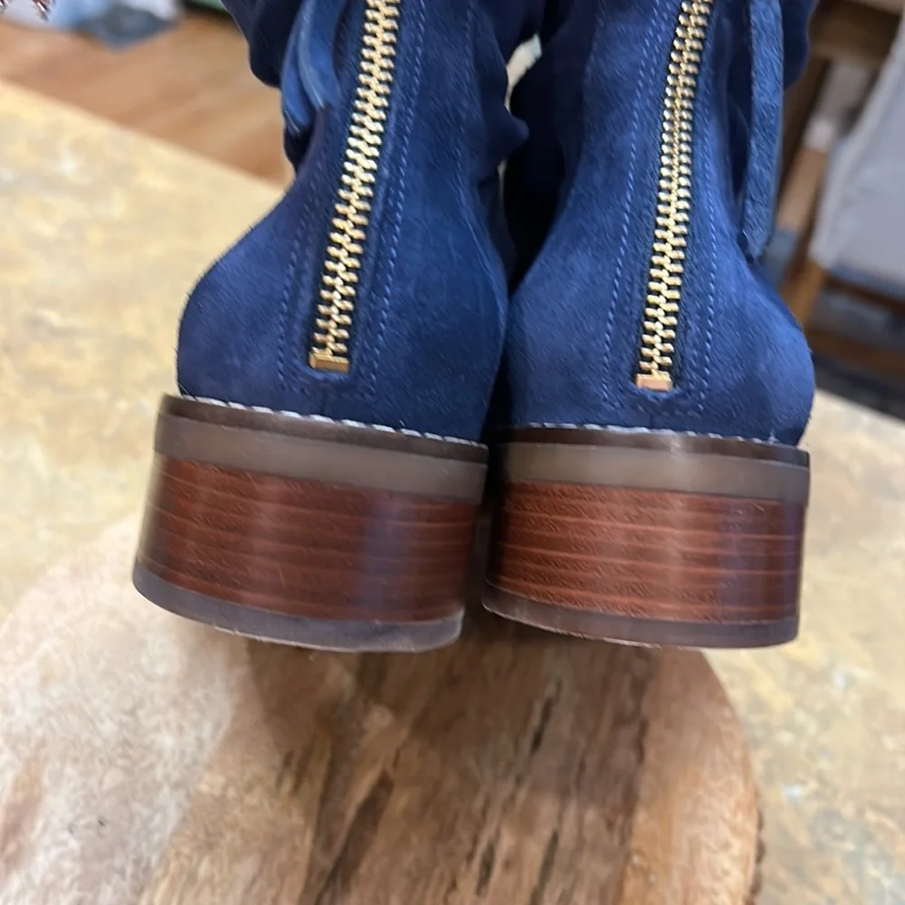 Cole Haan Blue Suede Ankle Booties with Side-Zip - Picture 9 of 13